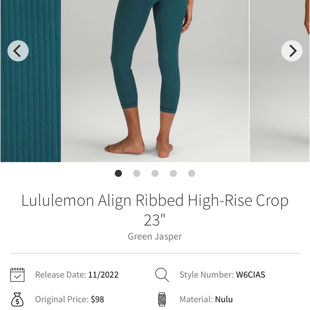 lululemon ribbed high-rise crop leggings — teal